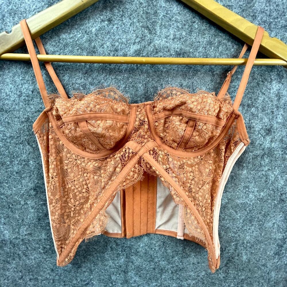 Urban Outfitters Out From Under Corset Womens M Orange Lace‎ Flirty Steampunk